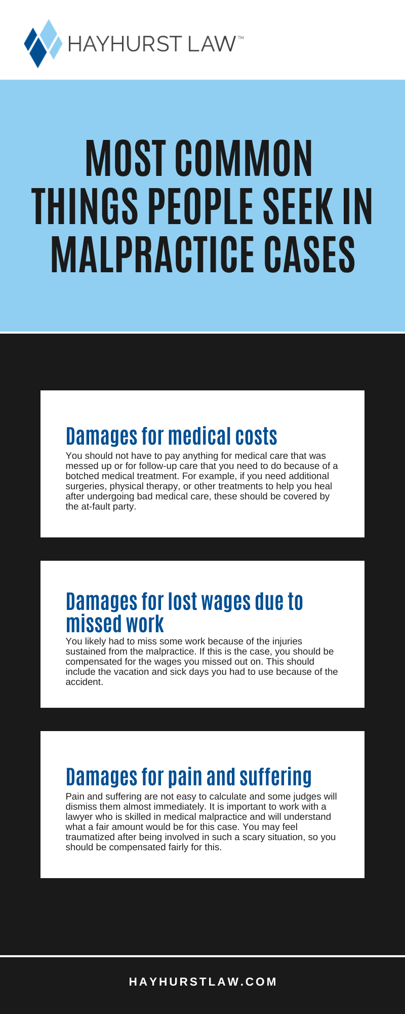 Most Common Things People Seek In Malpractice Cases Infographic